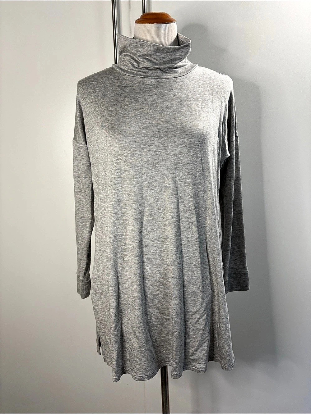 Eileen Fisher Fine Tencel Jersey Scrunch-Neck Tunic Gray XS